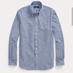 Polo Ralph Lauren Slim Fit Gingham Oxford Shirt Men Size Large Navy White